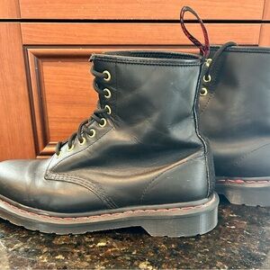 Dr. Martens Black Leather Men's Boots with Red Stitching